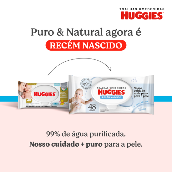 Lenço Umedecido Huggies Puro e Natural - 48 unidades